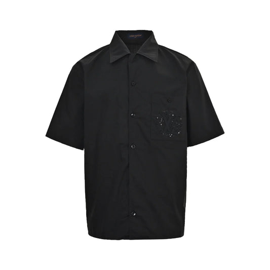Sequined Pocket Embroidered Short Sleeve Shirt
