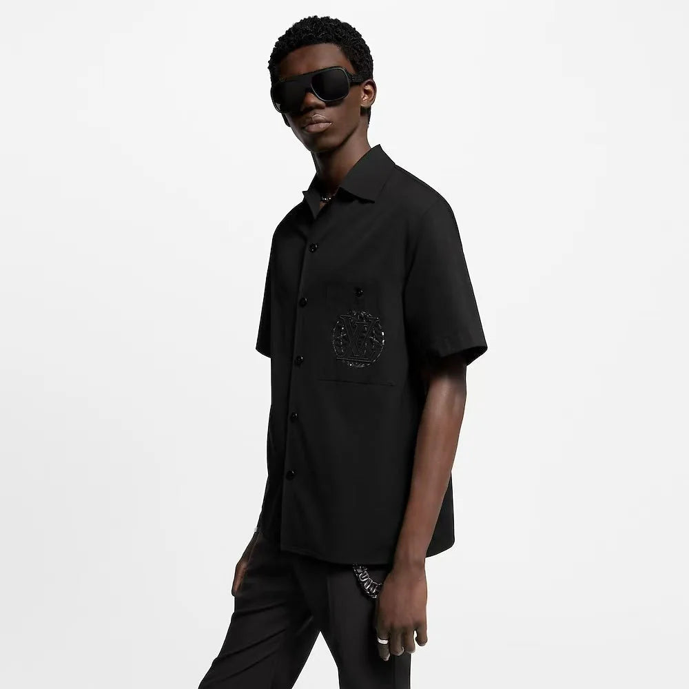 Sequined Pocket Embroidered Short Sleeve Shirt